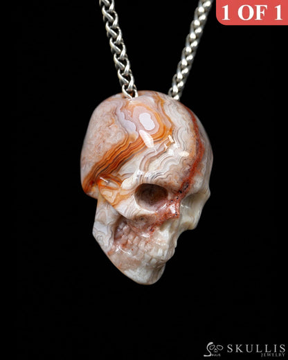 Hollow Essence - Gem Skull Pendant Necklace of Red Crazy Lace Agate Carved Hollow Skull - Y9900329 - Skull Pendants