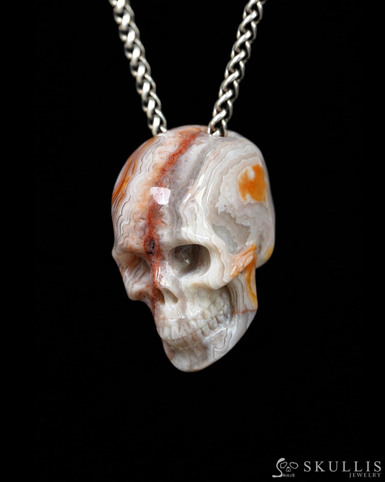 Hollow Essence - Gem Skull Pendant Necklace of Red Crazy Lace Agate Carved Hollow Skull - Y9900329 - Skull Pendants