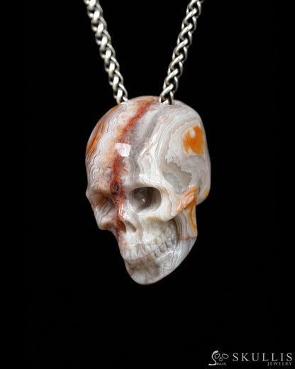 Hollow Essence - Gem Skull Pendant Necklace of Red Crazy Lace Agate Carved Hollow Skull - Y9900329 - Skull Pendants