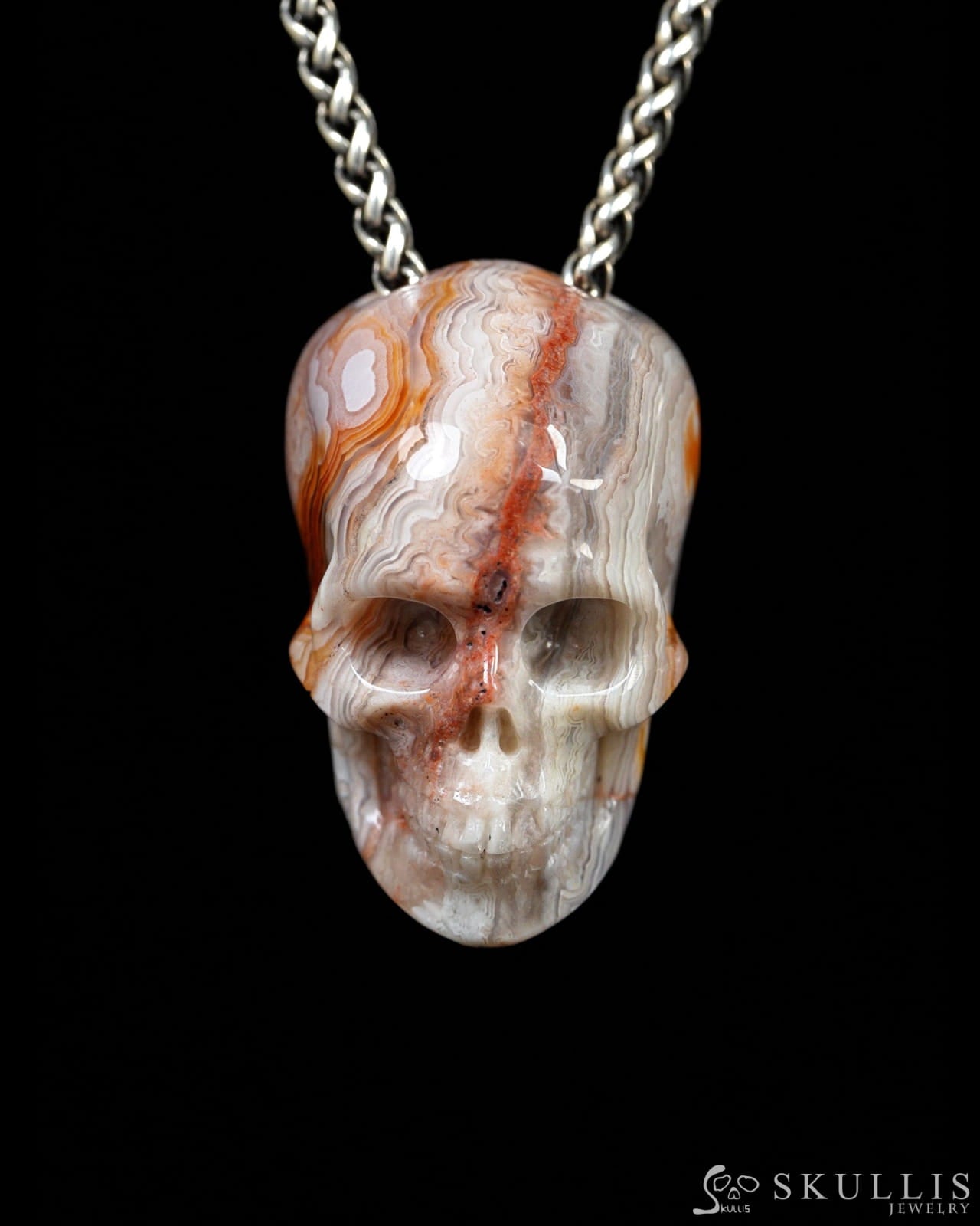 Hollow Essence - Gem Skull Pendant Necklace of Red Crazy Lace Agate Carved Hollow Skull - Y9900329 - Skull Pendants