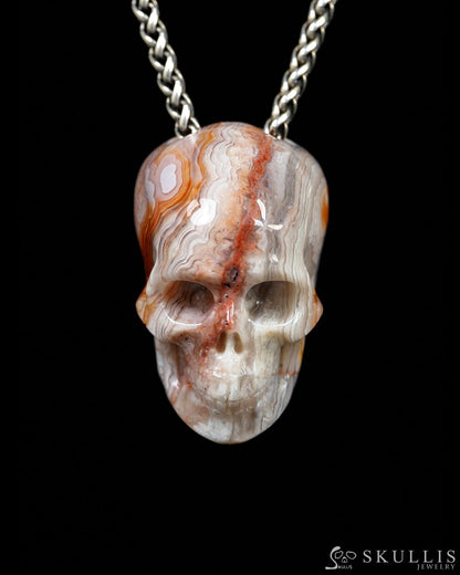Hollow Essence - Gem Skull Pendant Necklace of Red Crazy Lace Agate Carved Hollow Skull - Y9900329 - Skull Pendants