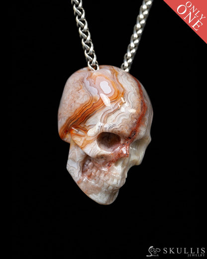 Hollow Essence - Gem Skull Pendant Necklace of Red Crazy Lace Agate Carved Hollow Skull - Y9900329 - Skull Pendants