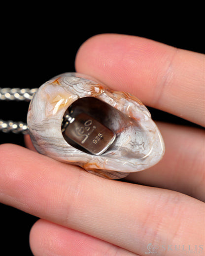 Hollow Essence - Gem Skull Pendant Necklace of Red Crazy Lace Agate Carved Hollow Skull - Y9900329 - Skull Pendants