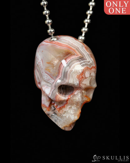 Hollow Essence - Gem Skull Pendant Necklace of Red Crazy Lace Agate Carved Hollow Skull - Y9900330 - Skull Pendants