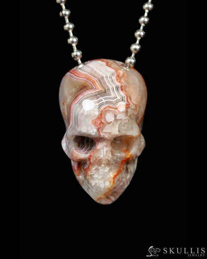 Hollow Essence - Gem Skull Pendant Necklace of Red Crazy Lace Agate Carved Hollow Skull - Y9900330 - Skull Pendants