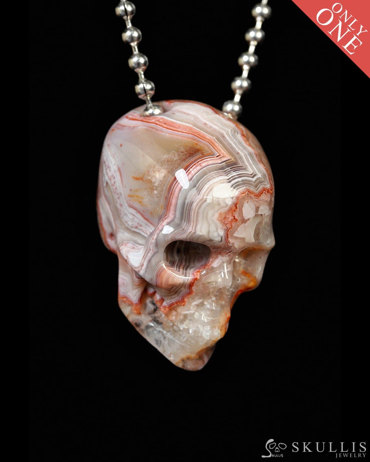 Hollow Essence - Gem Skull Pendant Necklace of Red Crazy Lace Agate Carved Hollow Skull - Y9900330 - Skull Pendants