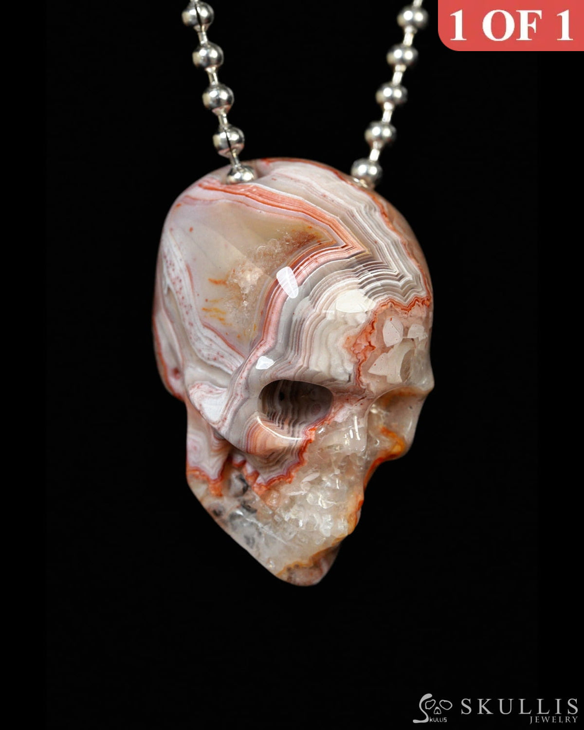 Hollow Essence - Gem Skull Pendant Necklace of Red Crazy Lace Agate Carved Hollow Skull - Y9900330 - Skull Pendants