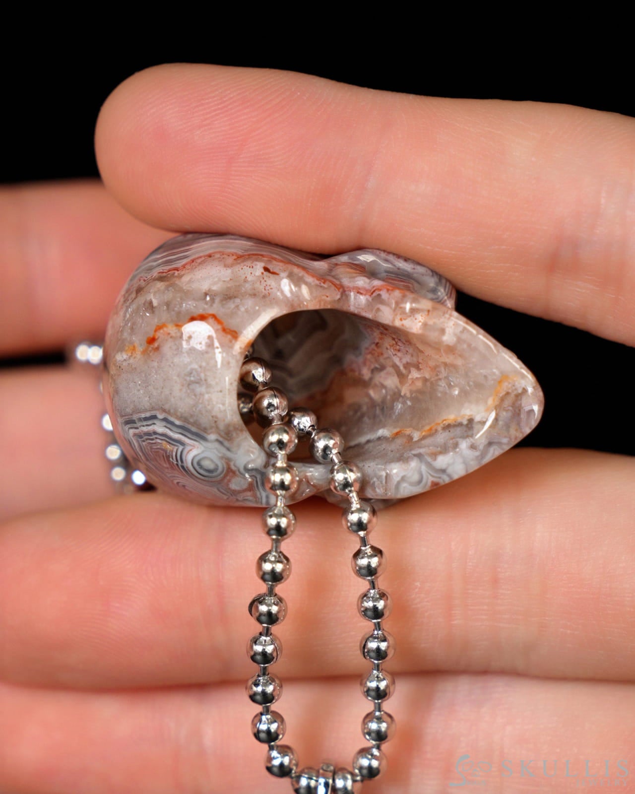 Hollow Essence - Gem Skull Pendant Necklace of Red Crazy Lace Agate Carved Hollow Skull - Y9900330 - Skull Pendants