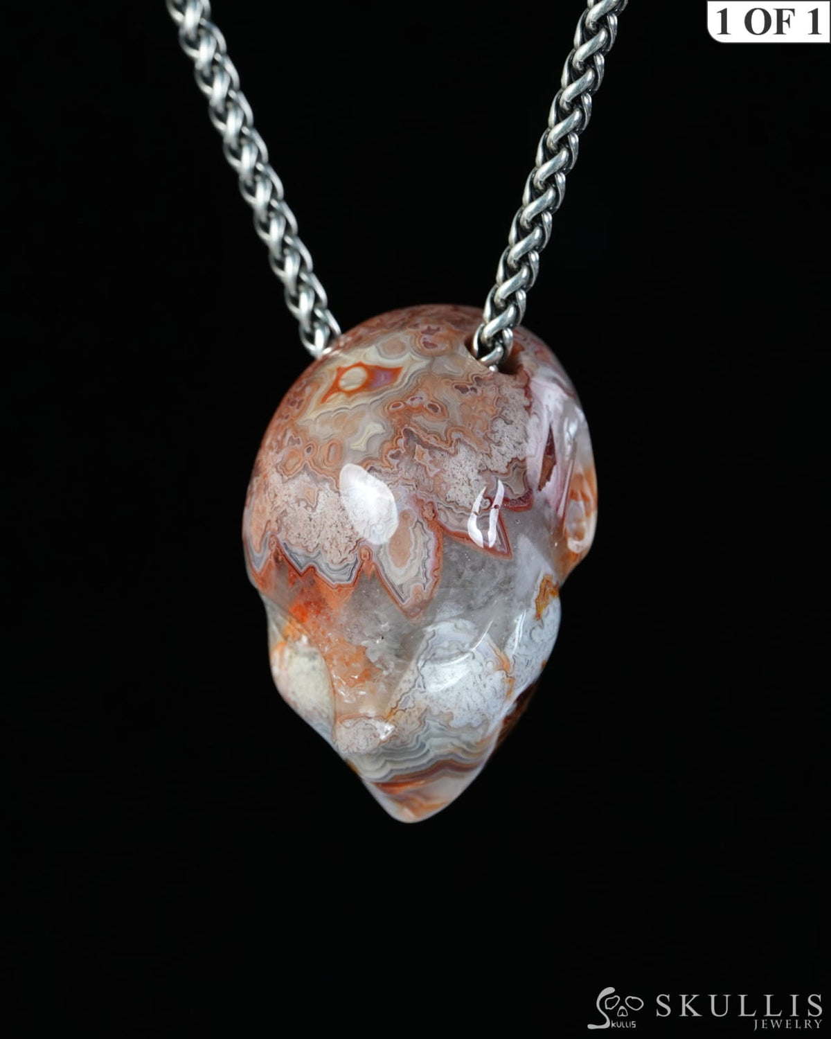 Hollow Essence - Gem Skull Pendant Necklace of Pietersite Hand Carved Hollow Elf - 9900596 - Skull Pendants