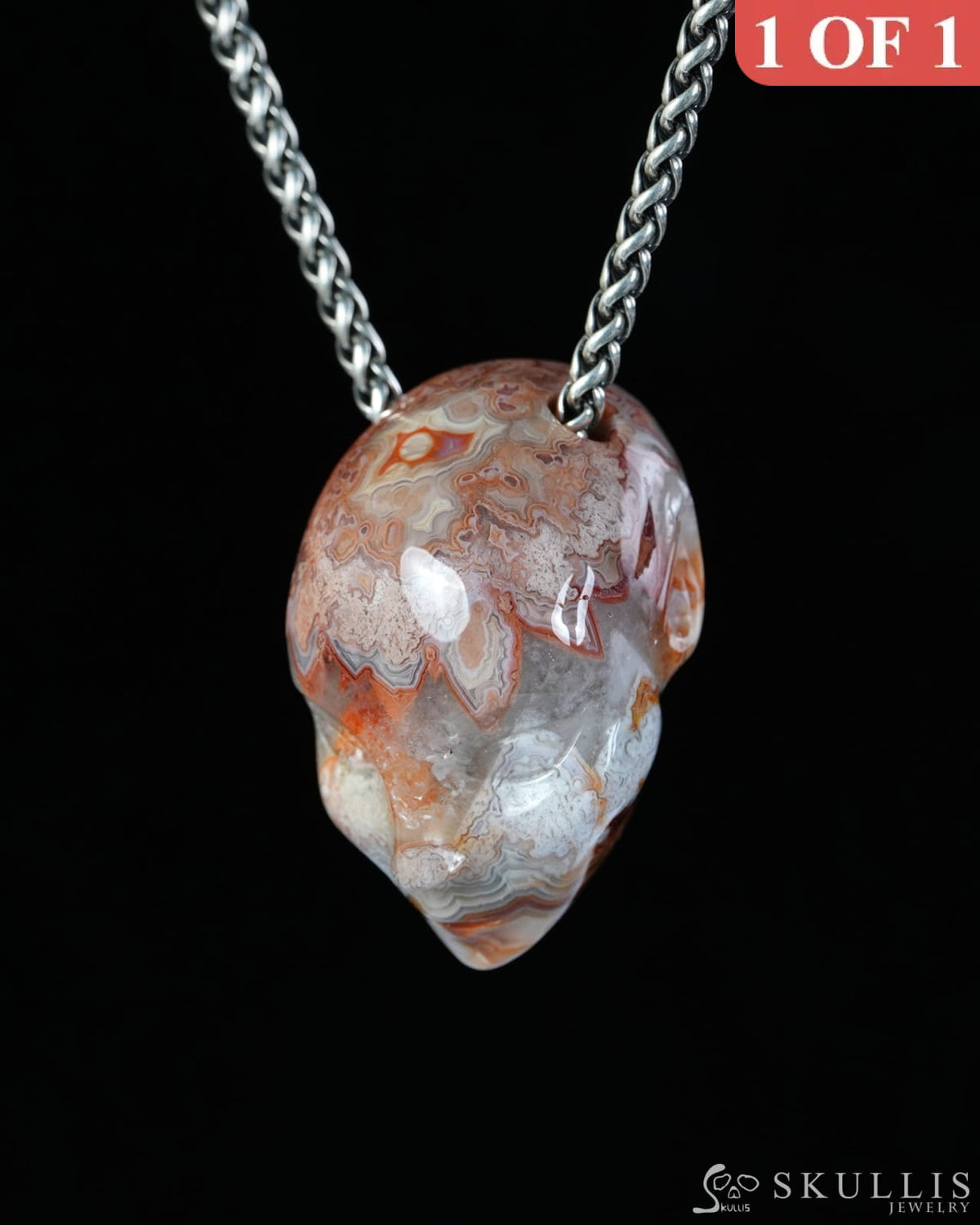 Hollow Essence - Gem Skull Pendant Necklace of Pietersite Hand Carved Hollow Elf - 9900596 - Skull Pendants