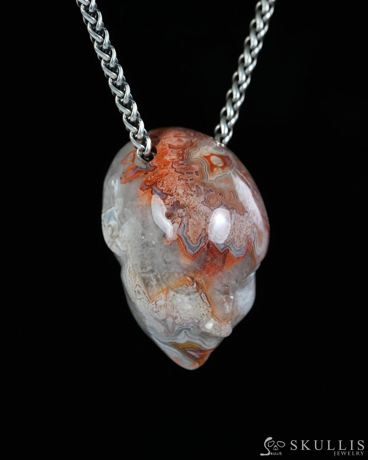 Hollow Essence - Gem Skull Pendant Necklace of Pietersite Hand Carved Hollow Elf - 9900596 - Skull Pendants