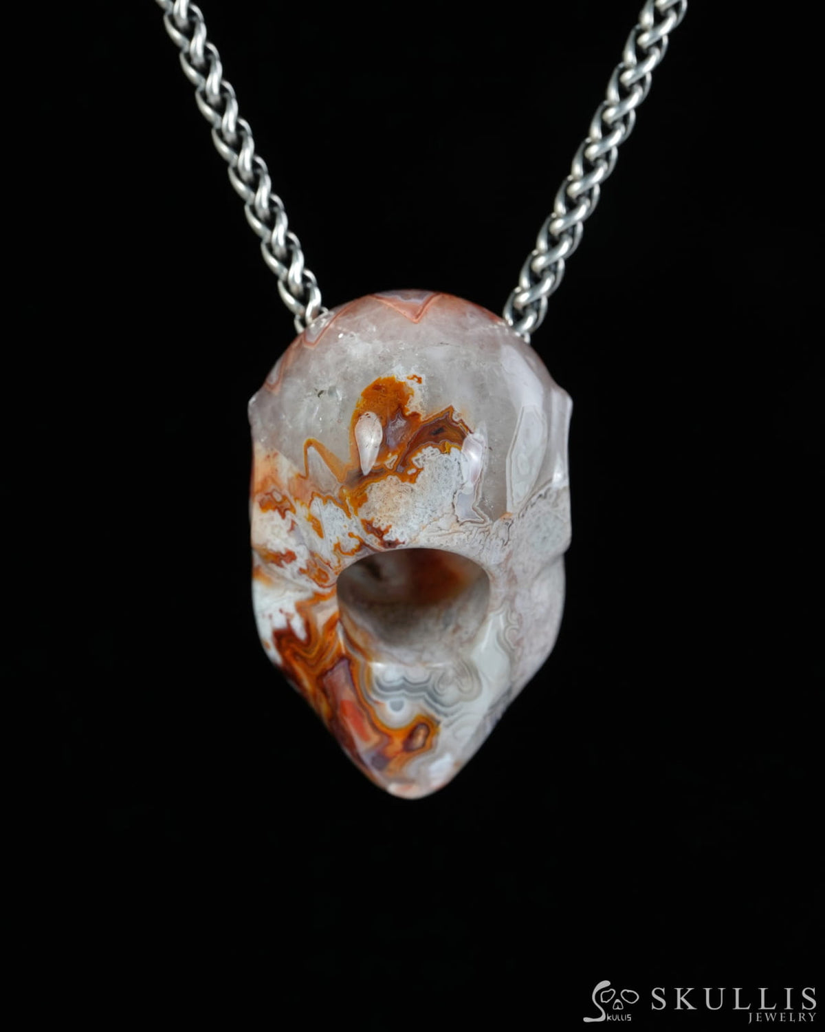 Hollow Essence - Gem Skull Pendant Necklace of Pietersite Hand Carved Hollow Elf - 9900596 - Skull Pendants