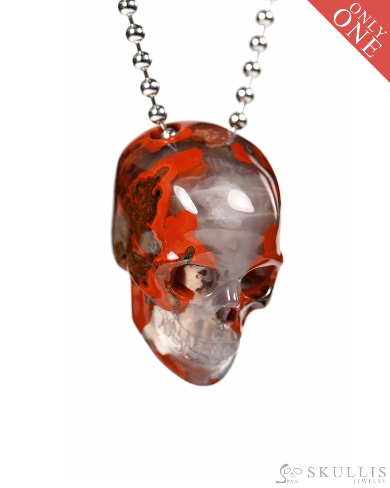 Hollow Essence - Gem Skull Pendant Necklace of Red Desert Agate Carved Hollow Skull - 9900447 - Skull Pendants