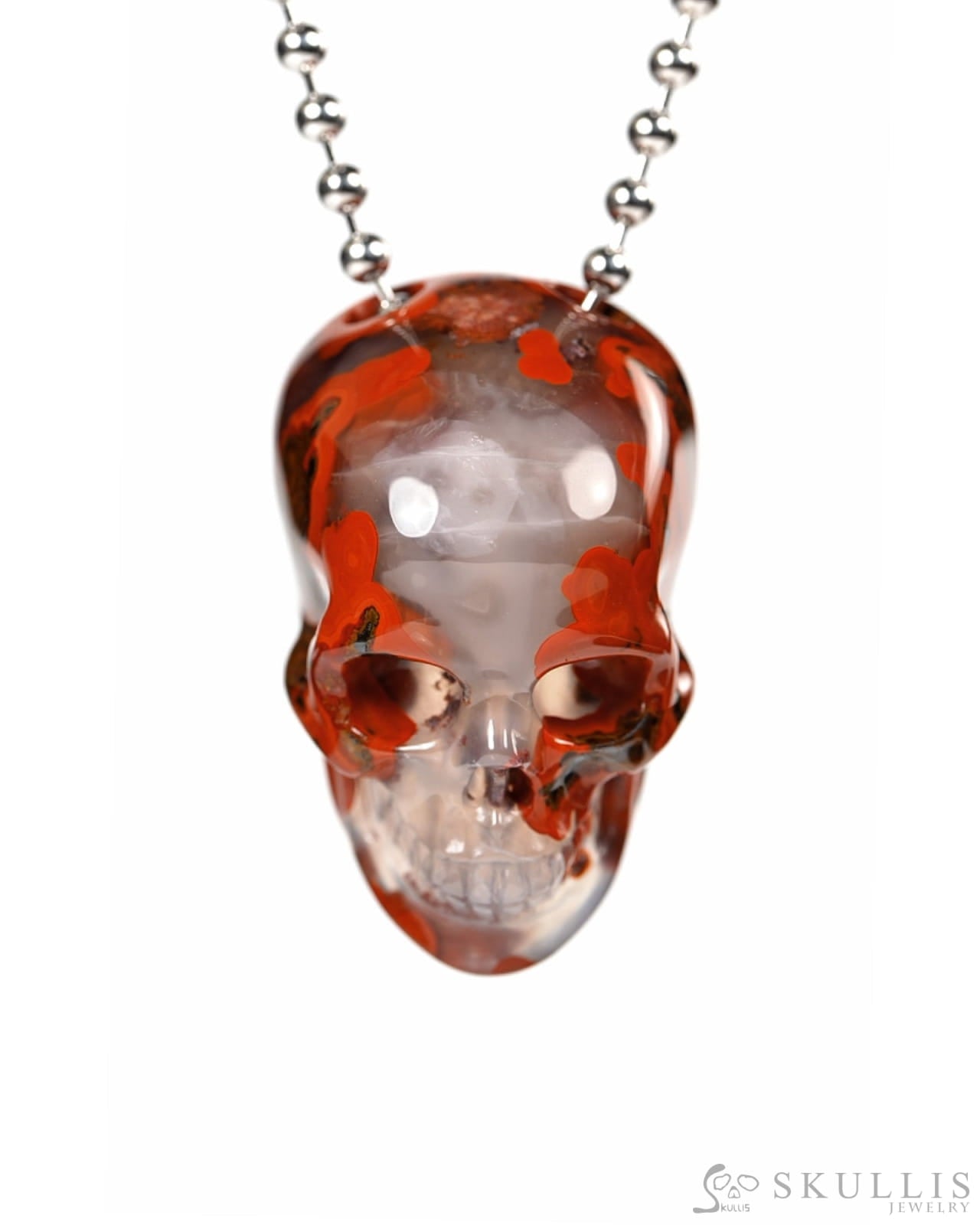 Hollow Essence - Gem Skull Pendant Necklace of Red Desert Agate Carved Hollow Skull - 9900447 - Skull Pendants