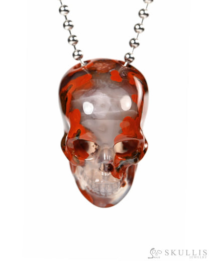 Hollow Essence - Gem Skull Pendant Necklace of Red Desert Agate Carved Hollow Skull - 9900447 - Skull Pendants