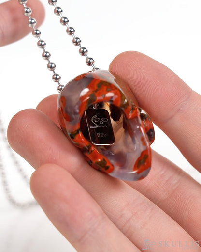 Hollow Essence - Gem Skull Pendant Necklace of Red Desert Agate Carved Hollow Skull - 9900447 - Skull Pendants