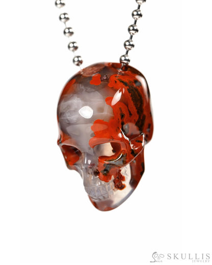 Hollow Essence - Gem Skull Pendant Necklace of Red Desert Agate Carved Hollow Skull - 9900447 - Skull Pendants