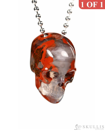 Hollow Essence - Gem Skull Pendant Necklace of Red Desert Agate Carved Hollow Skull - 9900447 - Skull Pendants