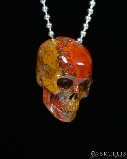 Hollow Essence - Gem Skull Pendant Necklace of Red Desert Agate Carved Hollow Skull - Y9900333 - Skull Pendants