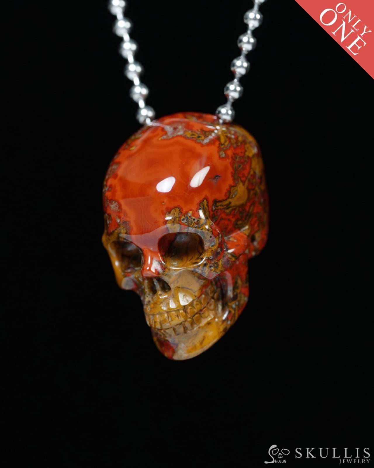Hollow Essence - Gem Skull Pendant Necklace of Red Desert Agate Carved Hollow Skull - Y9900333 - Skull Pendants