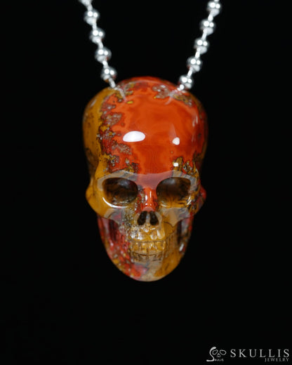 Hollow Essence - Gem Skull Pendant Necklace of Red Desert Agate Carved Hollow Skull - Y9900333 - Skull Pendants