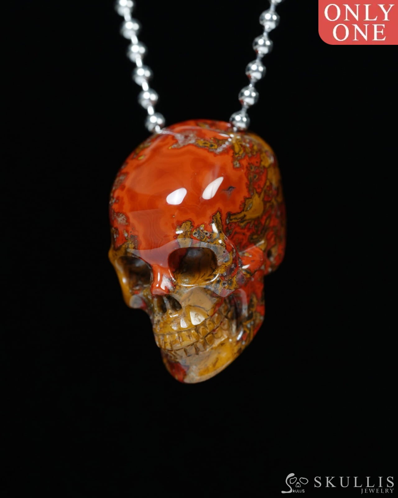 Hollow Essence - Gem Skull Pendant Necklace of Red Desert Agate Carved Hollow Skull - Y9900333 - Skull Pendants