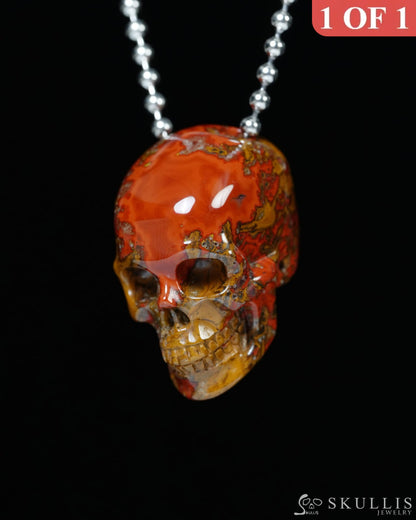 Hollow Essence - Gem Skull Pendant Necklace of Red Desert Agate Carved Hollow Skull - Y9900333 - Skull Pendants