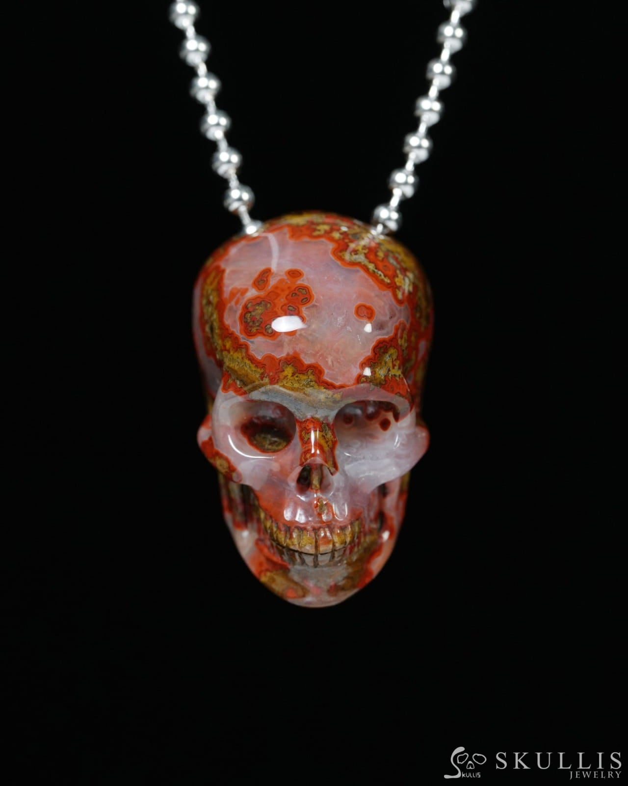 Hollow Essence - Gem Skull Pendant Necklace of Red Desert Agate Carved Hollow Skull - Y9900334 - Skull Pendants