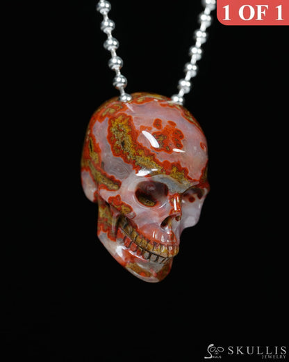 Hollow Essence - Gem Skull Pendant Necklace of Red Desert Agate Carved Hollow Skull - Y9900334 - Skull Pendants