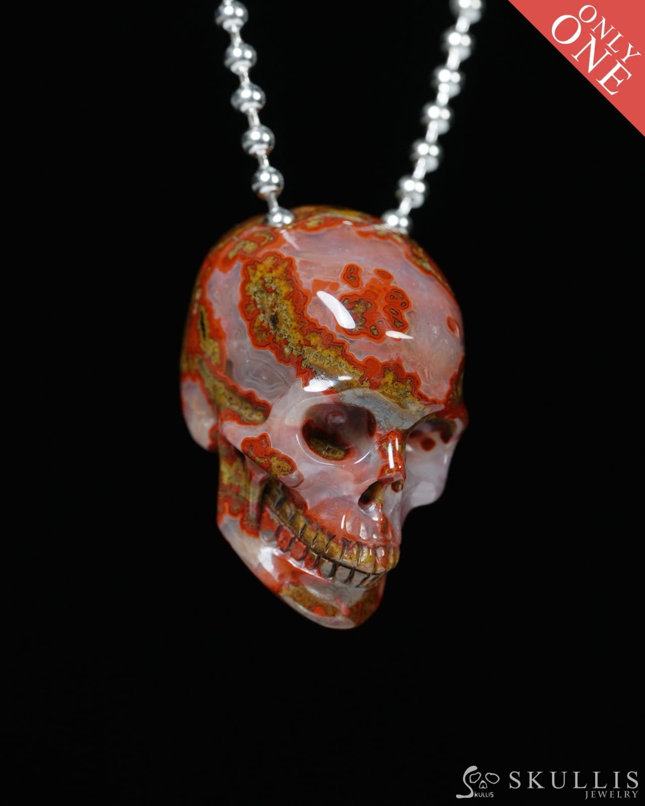 Hollow Essence - Gem Skull Pendant Necklace of Red Desert Agate Carved Hollow Skull - Y9900334 - Skull Pendants
