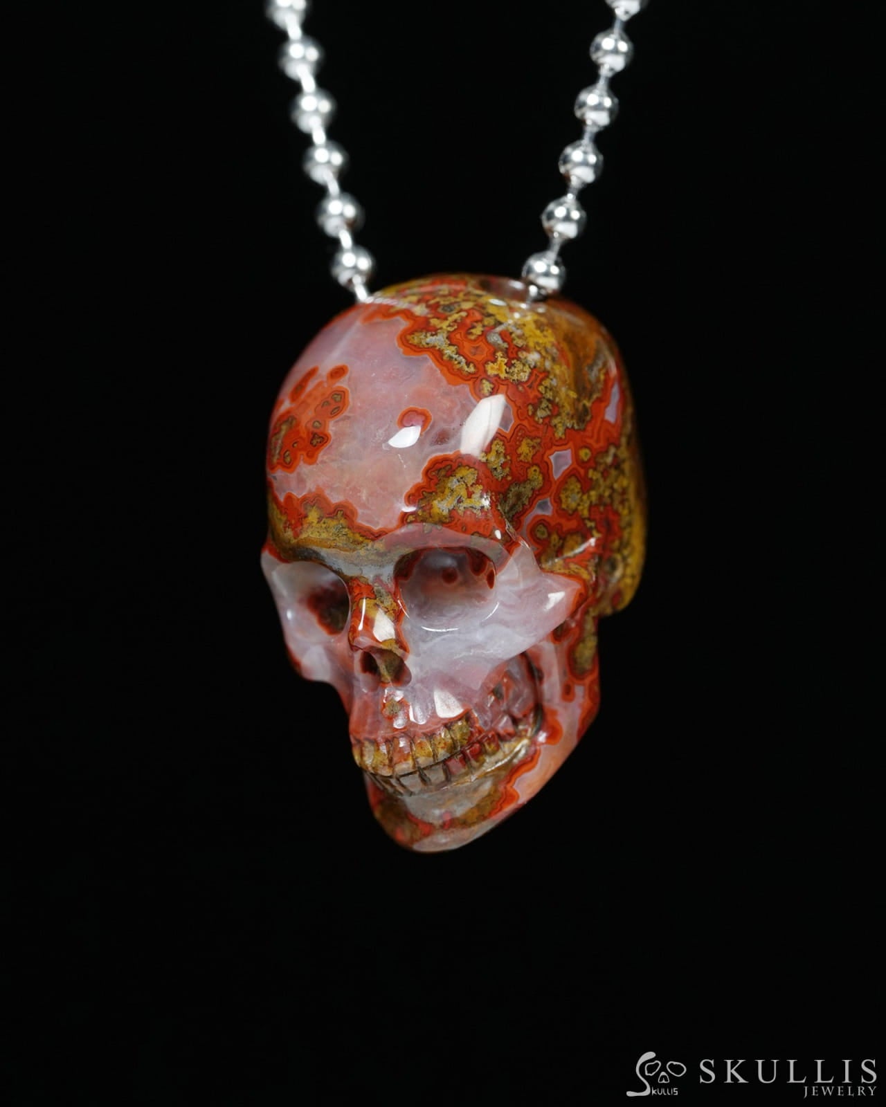 Hollow Essence - Gem Skull Pendant Necklace of Red Desert Agate Carved Hollow Skull - Y9900334 - Skull Pendants