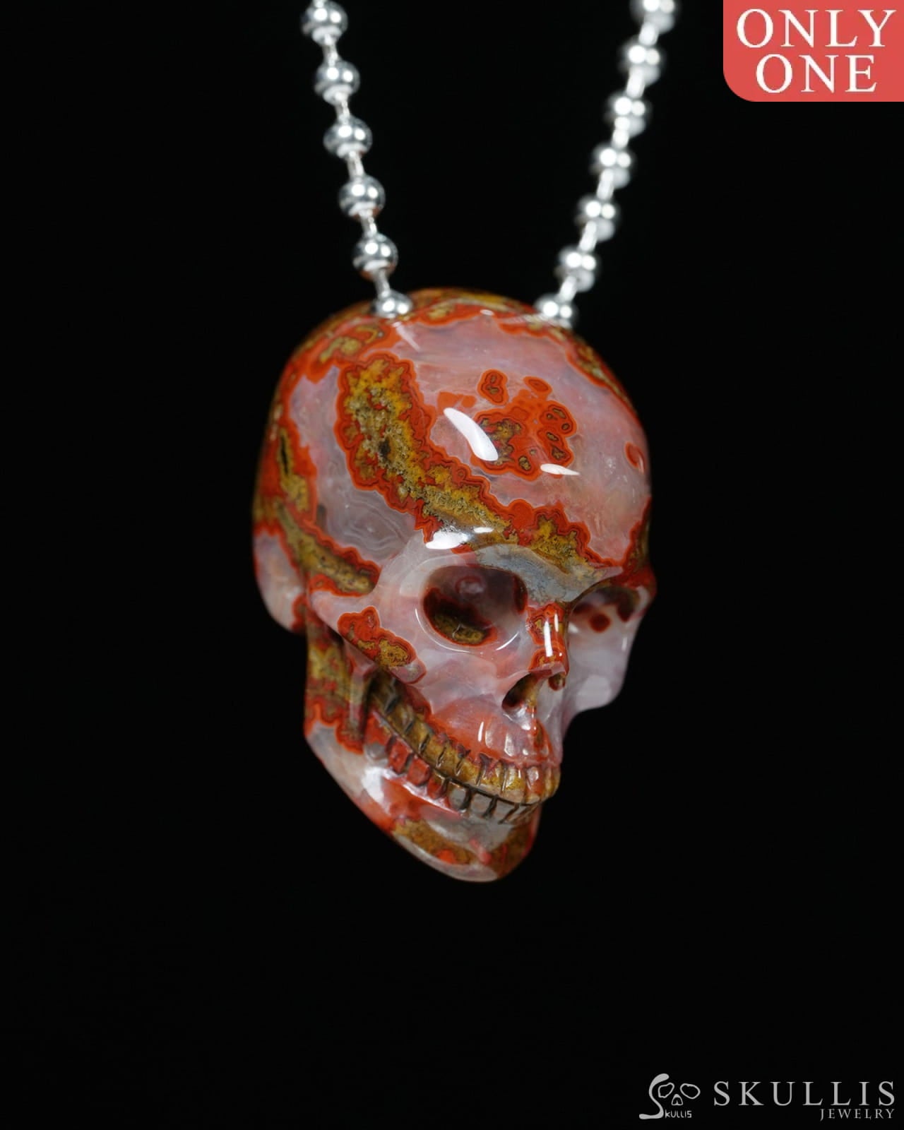 Hollow Essence - Gem Skull Pendant Necklace of Red Desert Agate Carved Hollow Skull - Y9900334 - Skull Pendants