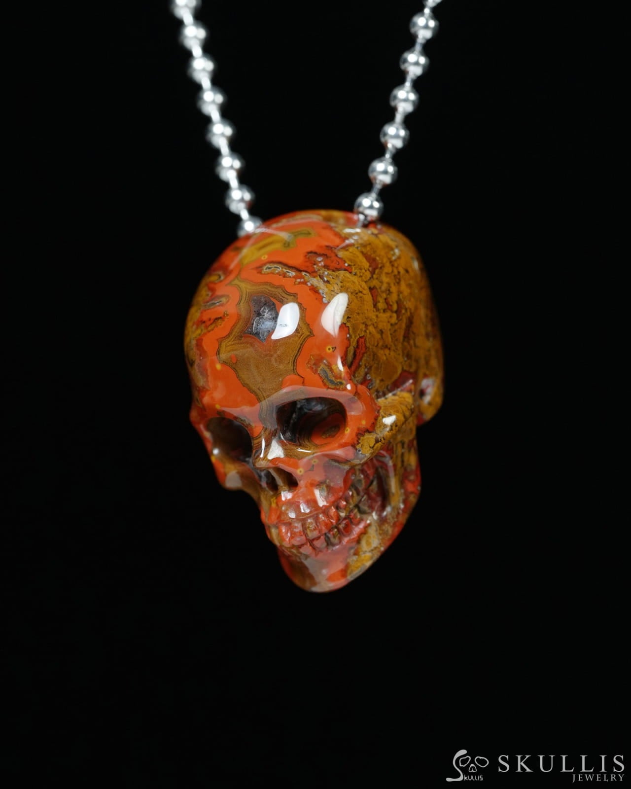 Hollow Essence - Gem Skull Pendant Necklace of Red Desert Agate Carved Hollow Skull - Y9900335 - Skull Pendants