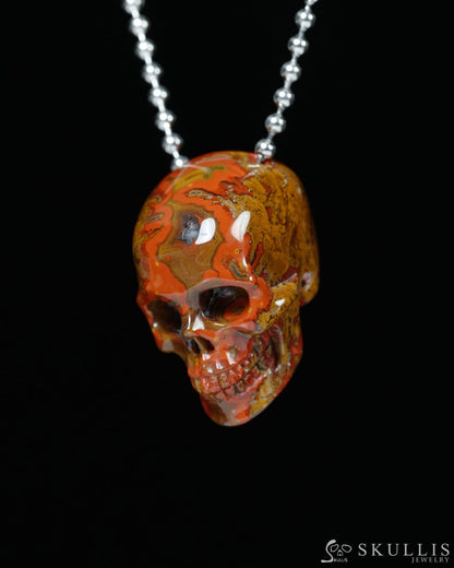 Hollow Essence - Gem Skull Pendant Necklace of Red Desert Agate Carved Hollow Skull - Y9900335 - Skull Pendants