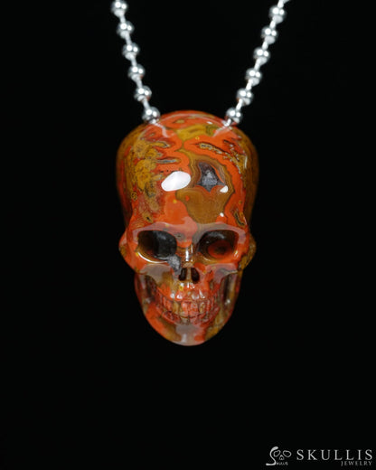 Hollow Essence - Gem Skull Pendant Necklace of Red Desert Agate Carved Hollow Skull - Y9900335 - Skull Pendants