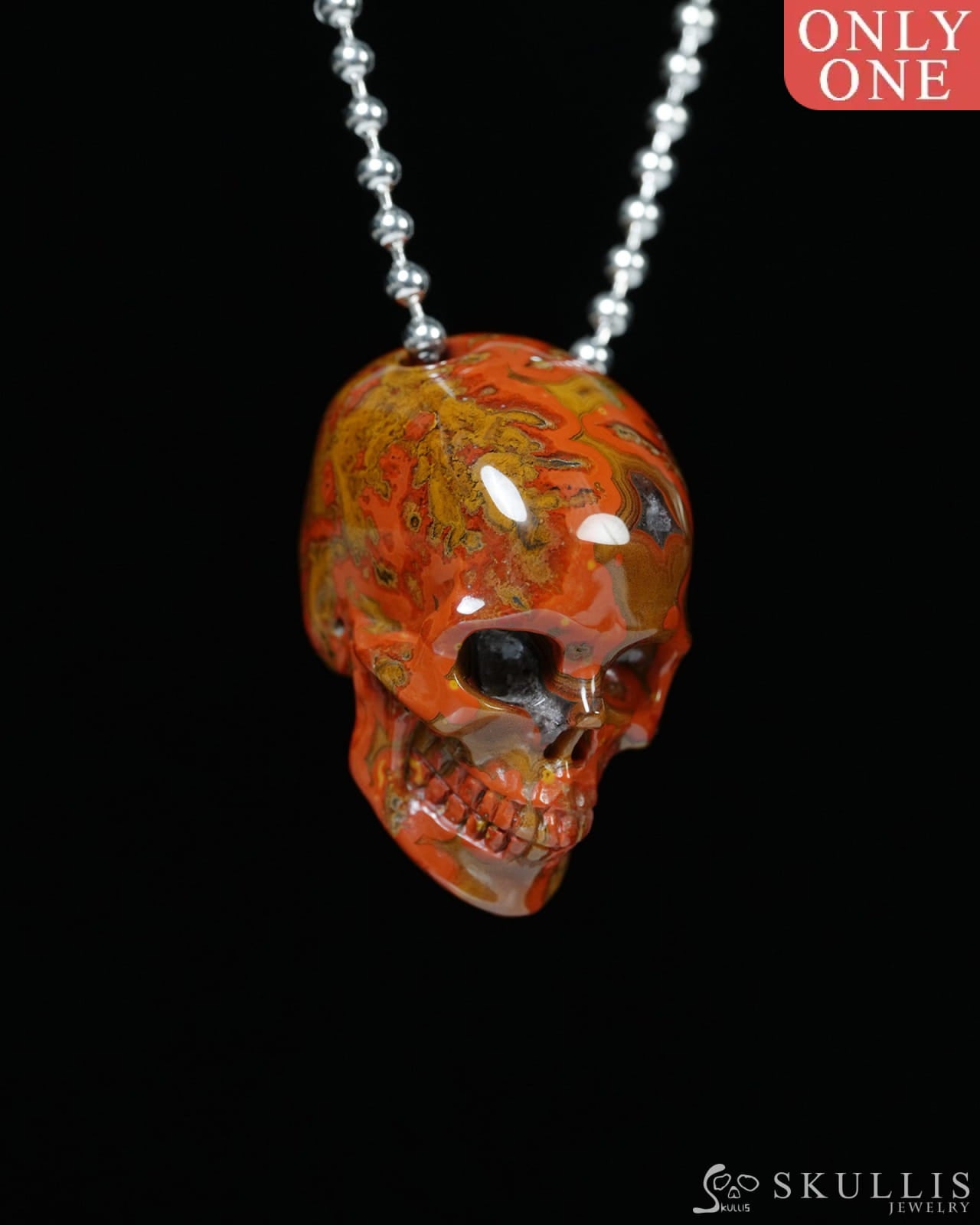 Hollow Essence - Gem Skull Pendant Necklace of Red Desert Agate Carved Hollow Skull - Y9900335 - Skull Pendants