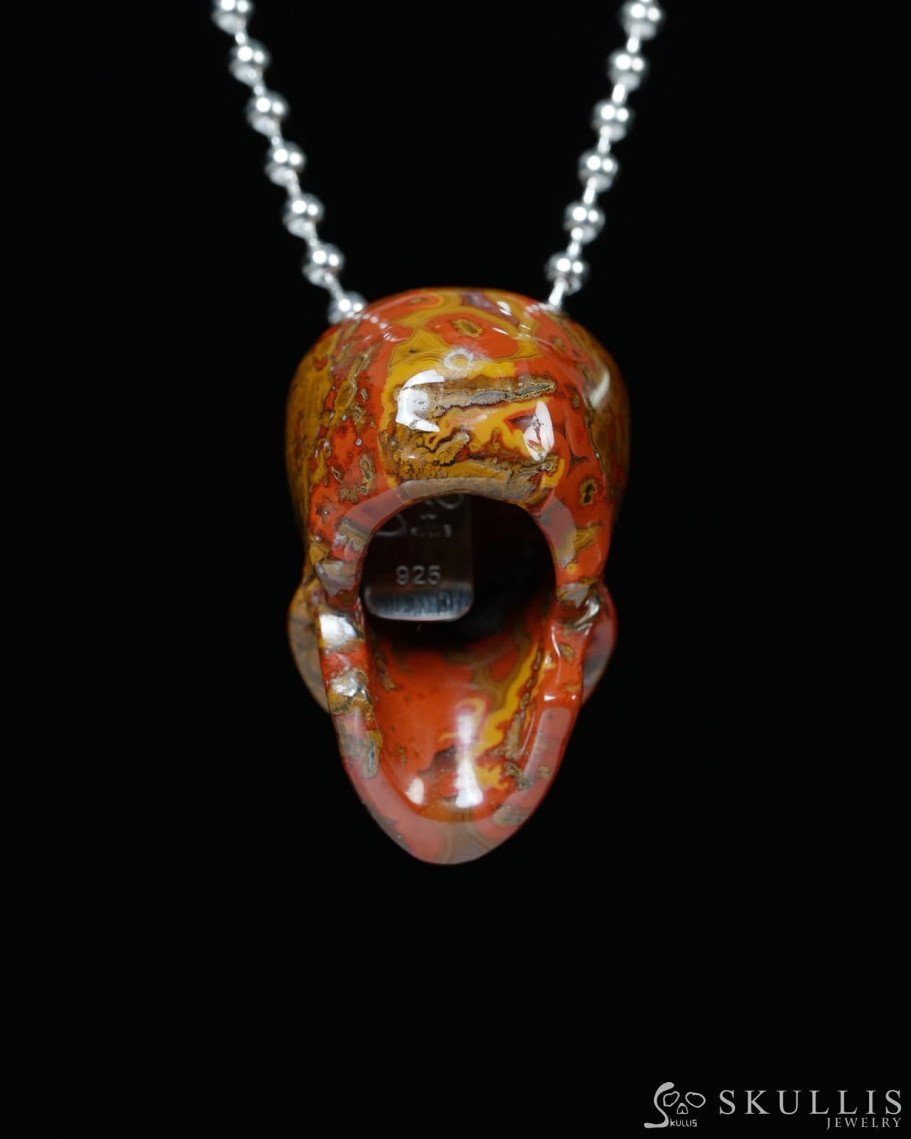 Hollow Essence - Gem Skull Pendant Necklace of Red Desert Agate Carved Hollow Skull - Y9900335 - Skull Pendants