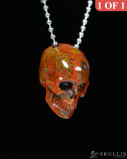 Hollow Essence - Gem Skull Pendant Necklace of Red Desert Agate Carved Hollow Skull - Y9900335 - Skull Pendants