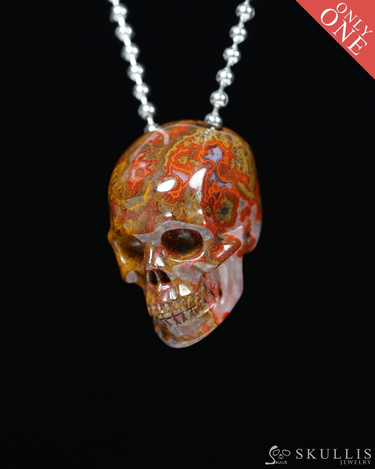 Hollow Essence - Gem Skull Pendant Necklace of Red Desert Agate Carved Hollow Skull - Y9900352 - Skull Pendants
