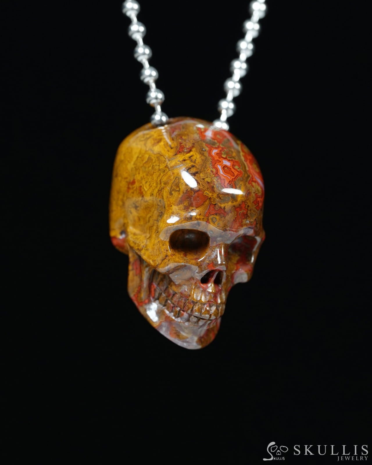 Hollow Essence - Gem Skull Pendant Necklace of Red Desert Agate Carved Hollow Skull - Y9900352 - Skull Pendants