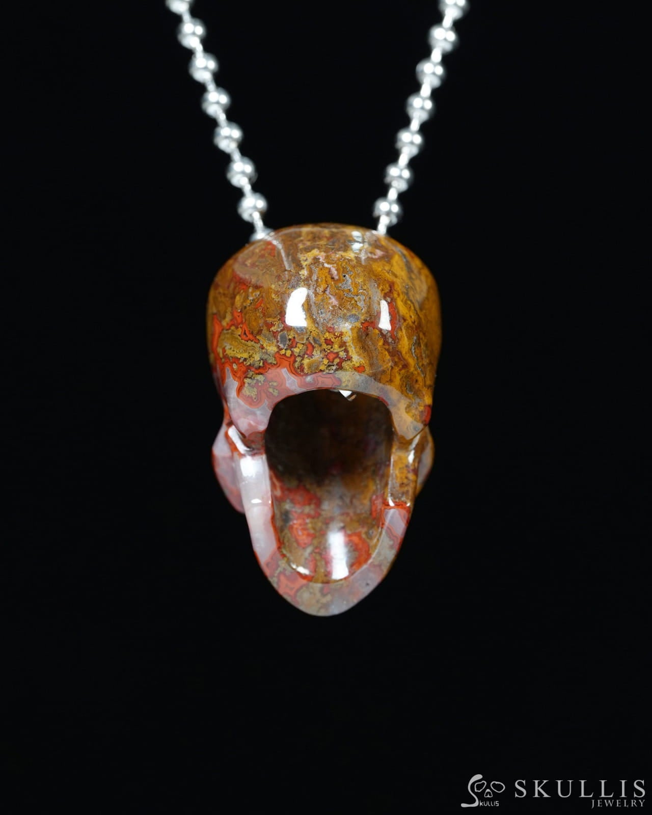 Hollow Essence - Gem Skull Pendant Necklace of Red Desert Agate Carved Hollow Skull - Y9900352 - Skull Pendants