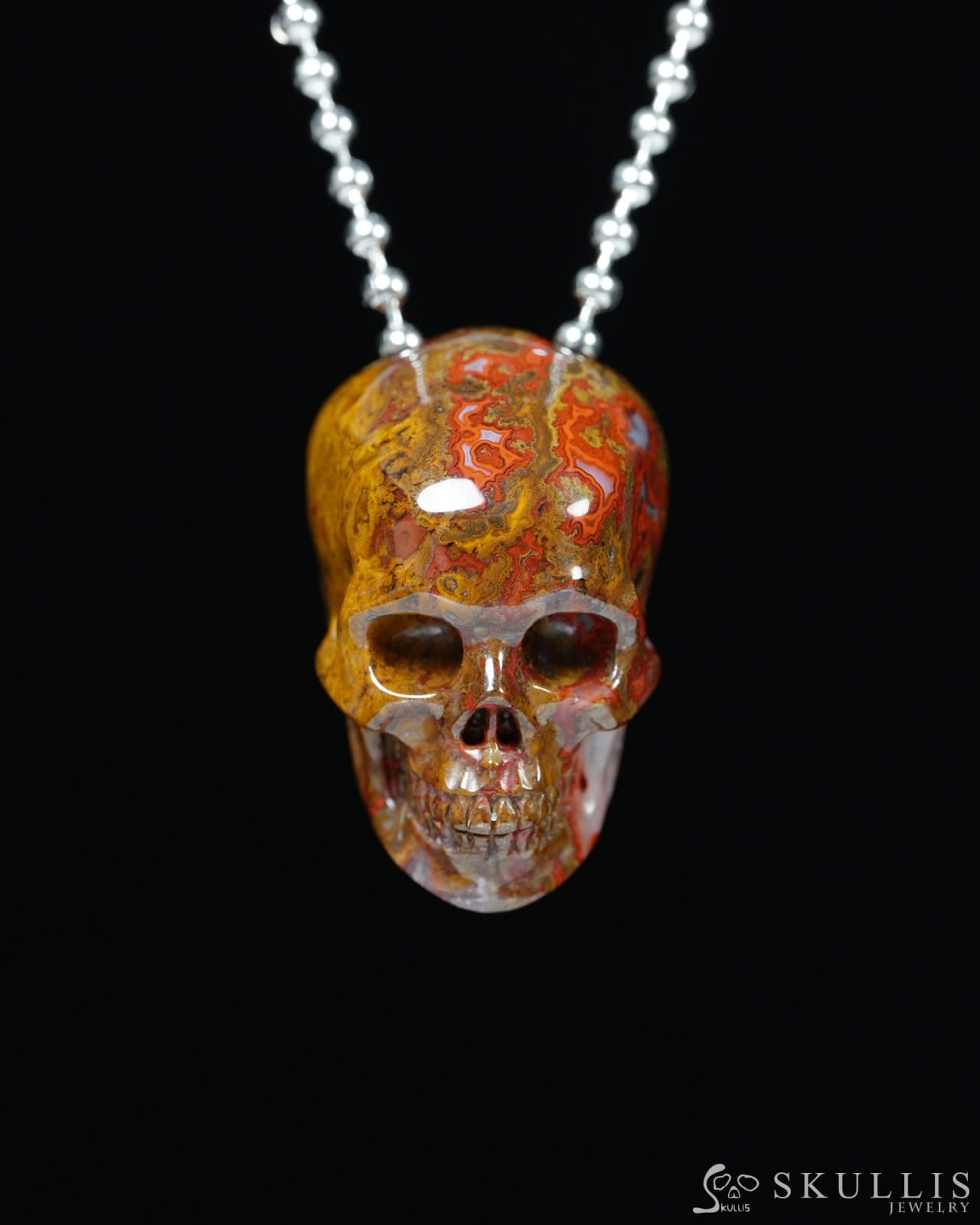 Hollow Essence - Gem Skull Pendant Necklace of Red Desert Agate Carved Hollow Skull - Y9900352 - Skull Pendants