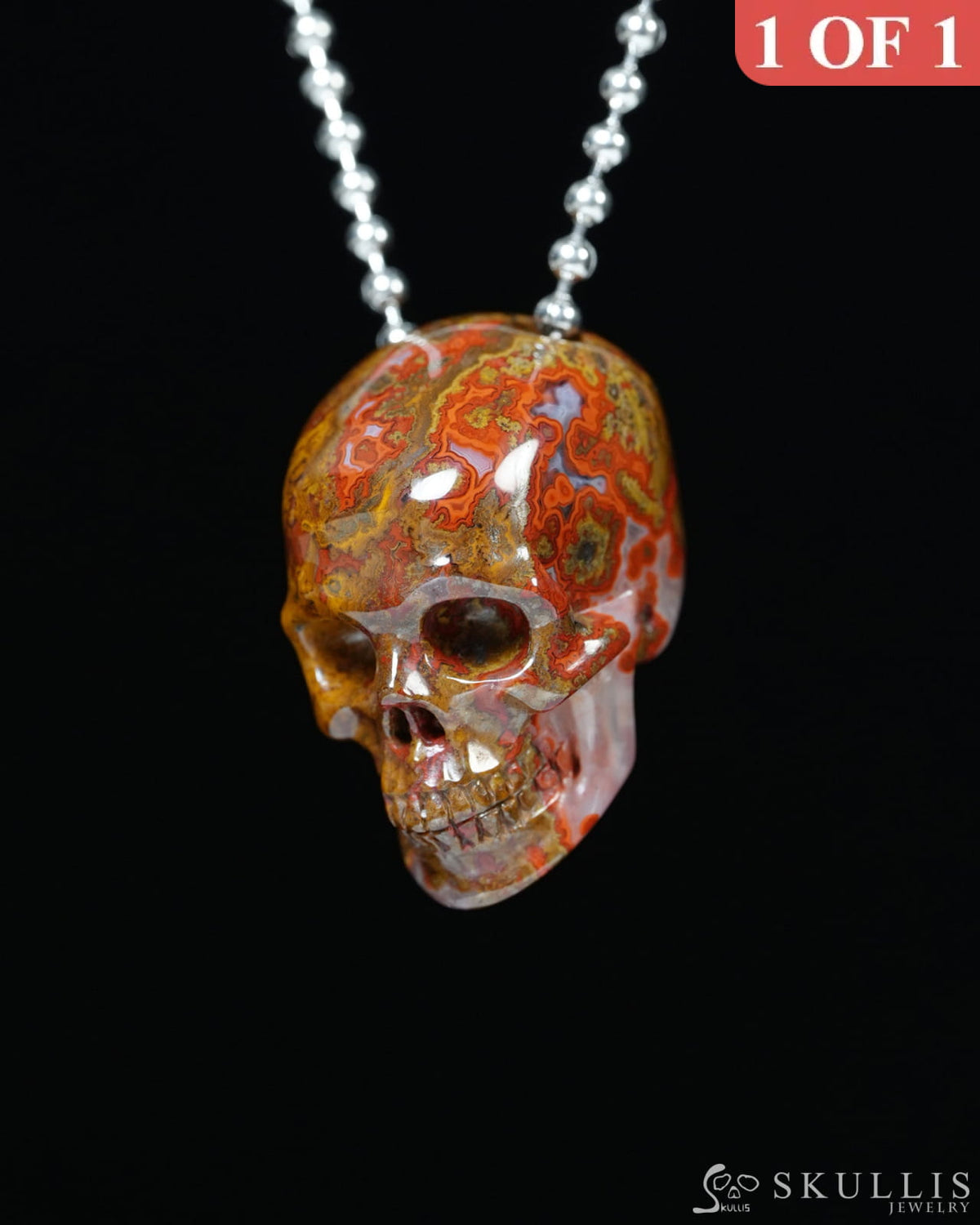 Hollow Essence - Gem Skull Pendant Necklace of Red Desert Agate Carved Hollow Skull - Y9900352 - Skull Pendants