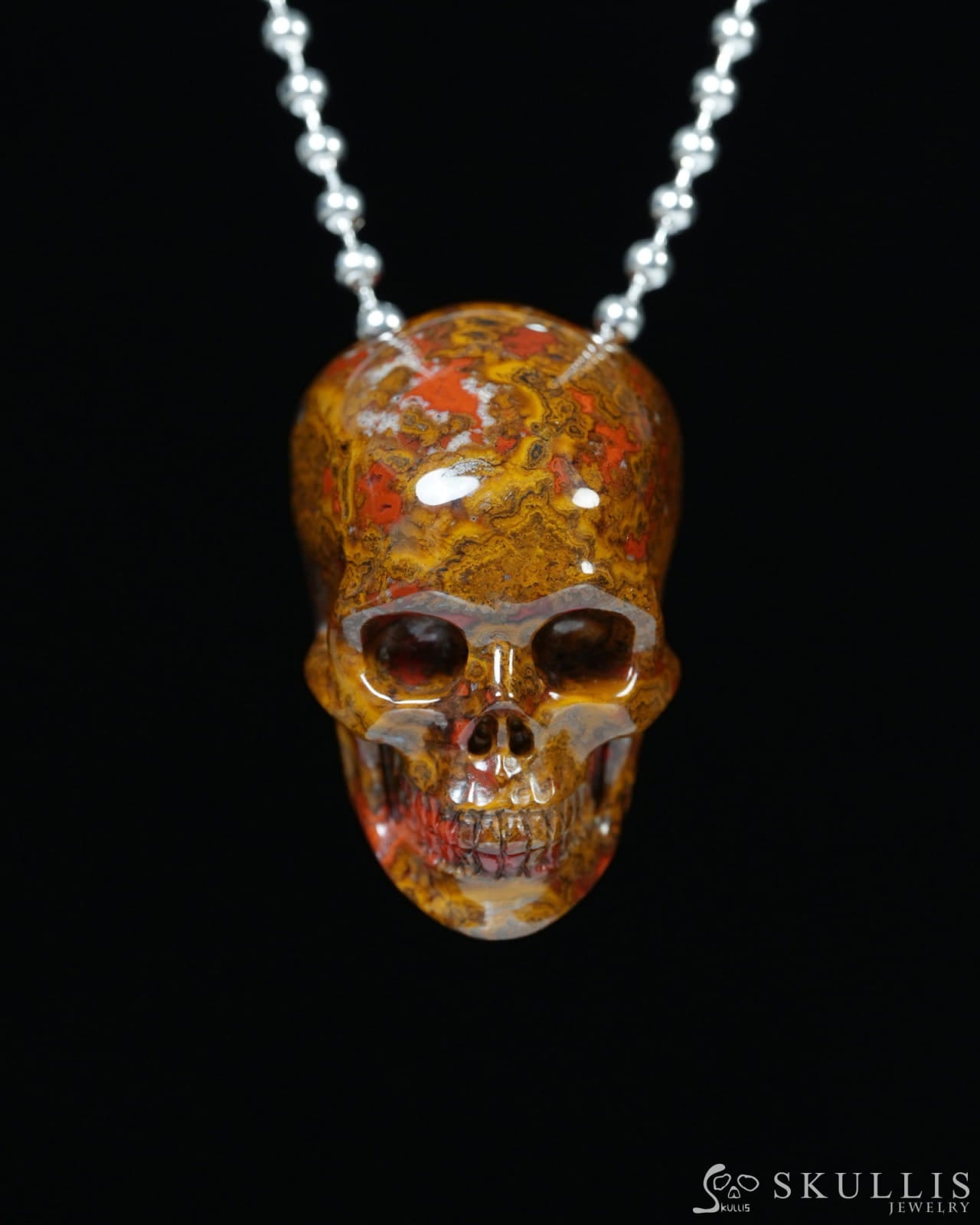 Hollow Essence - Gem Skull Pendant Necklace of Red Desert Agate Carved Hollow Skull - Y9900353 - Skull Pendants