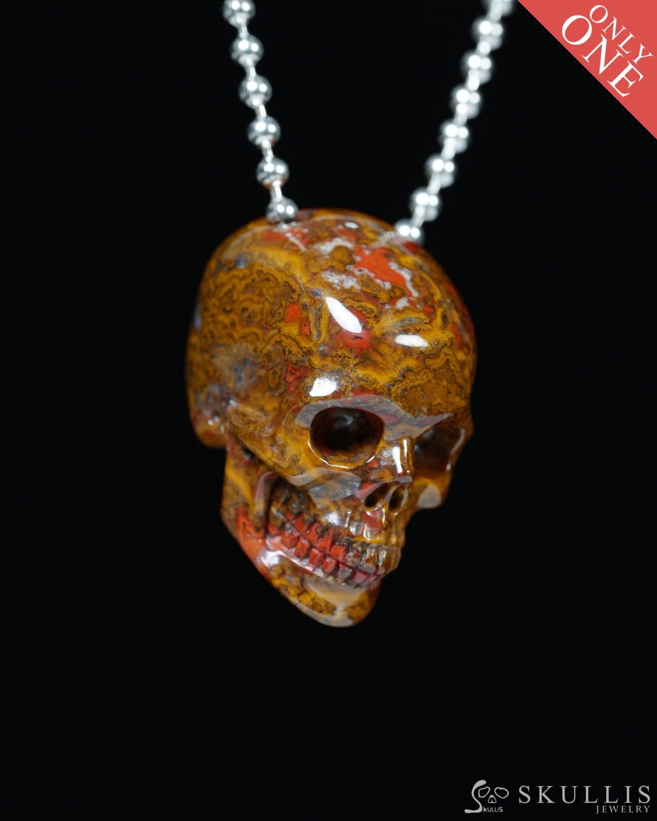 Hollow Essence - Gem Skull Pendant Necklace of Red Desert Agate Carved Hollow Skull - Y9900353 - Skull Pendants