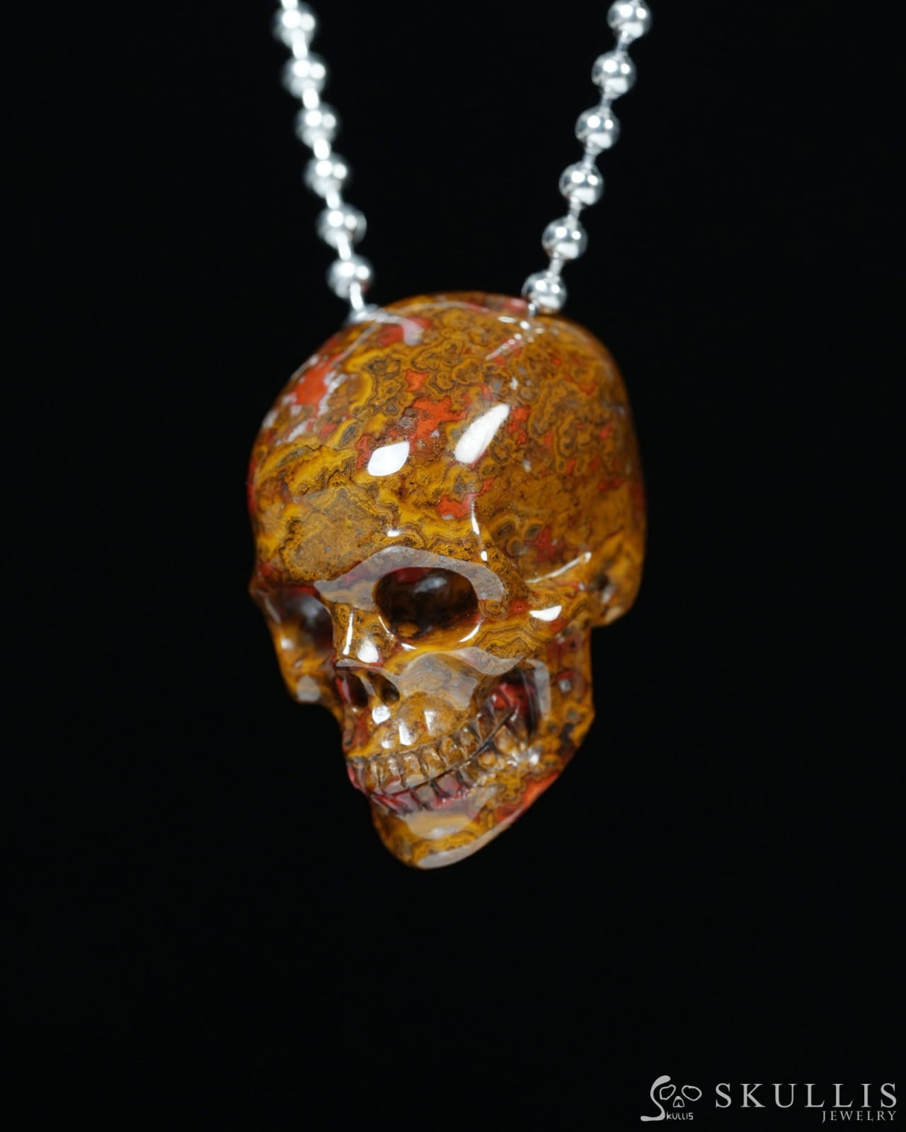 Hollow Essence - Gem Skull Pendant Necklace of Red Desert Agate Carved Hollow Skull - Y9900353 - Skull Pendants