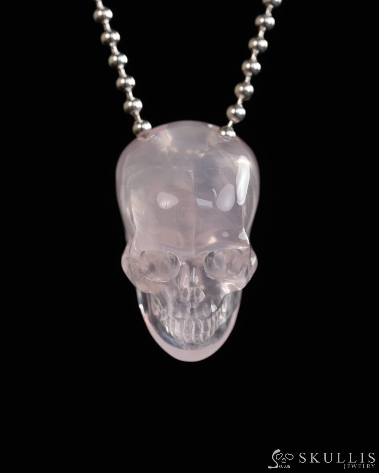 Hollow Essence - Gem Skull Pendant Necklace of Rose Quartz Carved Hollow Skull - Y9900316 - Skull Pendants
