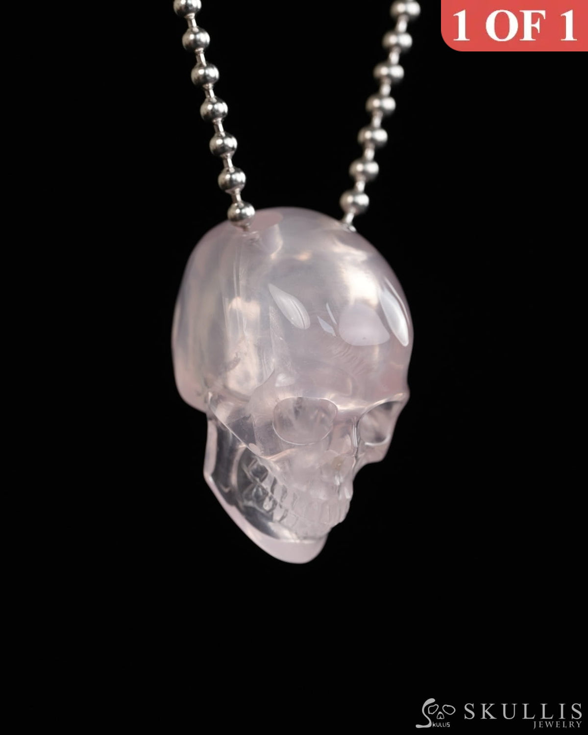 Hollow Essence - Gem Skull Pendant Necklace of Rose Quartz Carved Hollow Skull - Y9900316 - Skull Pendants