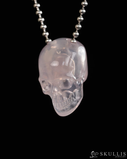 Hollow Essence - Gem Skull Pendant Necklace of Rose Quartz Carved Hollow Skull - Y9900316 - Skull Pendants