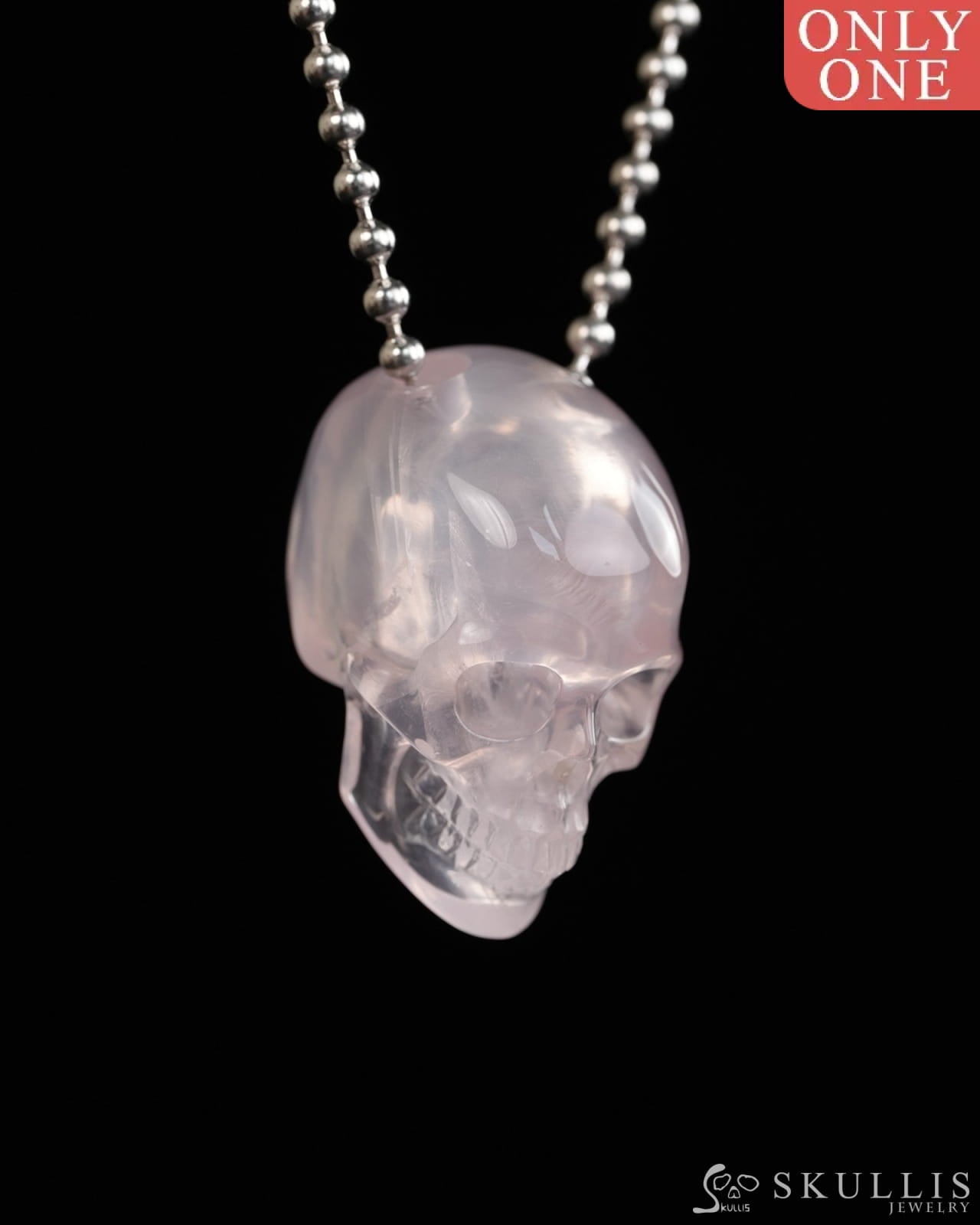 Hollow Essence - Gem Skull Pendant Necklace of Rose Quartz Carved Hollow Skull - Y9900316 - Skull Pendants